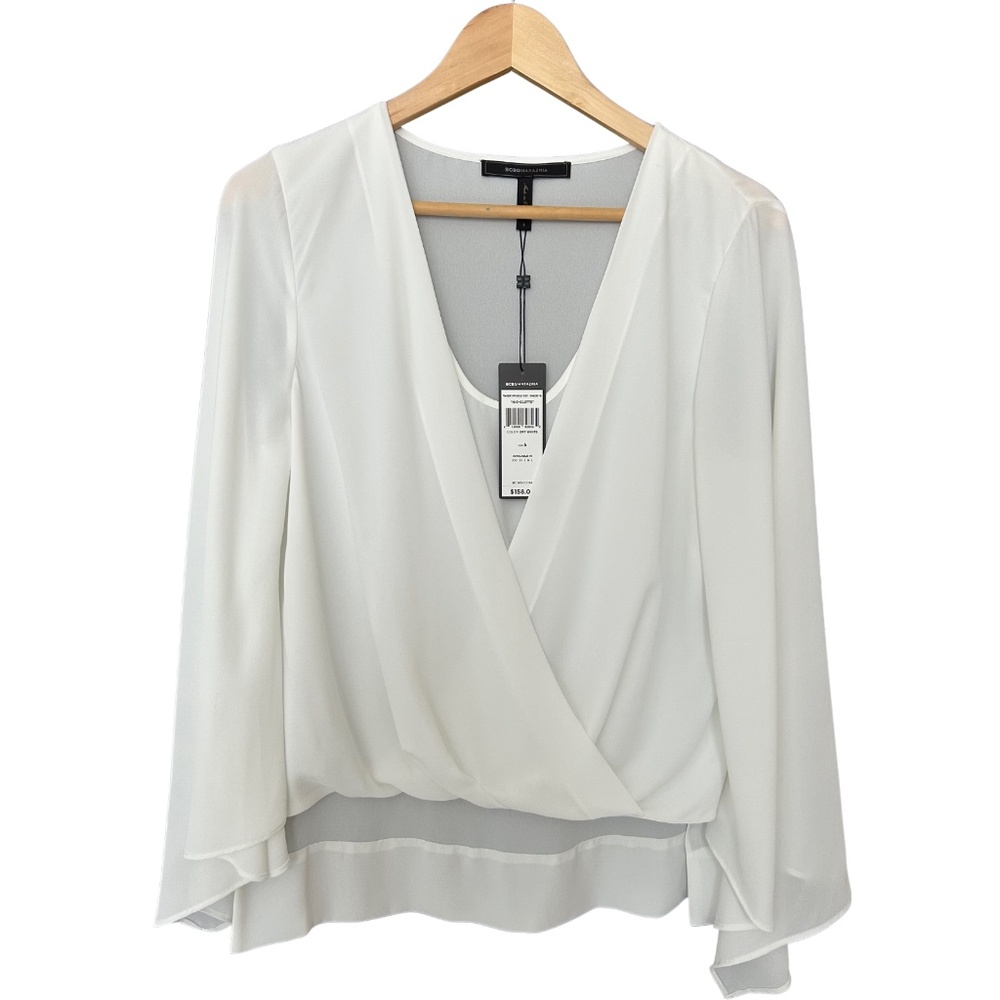 NWT BCBG Max Azria White Drapey Party Office Blouse Small